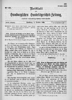 Beiblatt zur hamburgischen Handelsgerichts-Zeitung No. 41. Zweiter Jahrgang. Hamburg, 9. Oktober 1869.