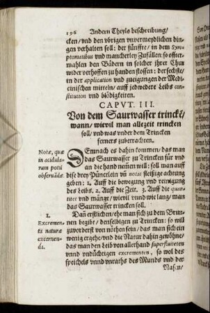 Caput. III. Von dem Saurwasser trincke[n]/ wann/ wievil man allezeit trincken soll/ und was under dem Trincken ferners zubetrachten.