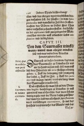 Caput. III. Von dem Saurwasser trincke[n]/ wann/ wievil man allezeit trincken soll/ und was under dem Trincken ferners zubetrachten.