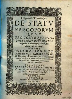 Disputatio Theologica De Statv Episcoporvm