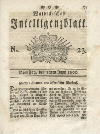 No. 23, Dienstag, den 10ten Juny 1800