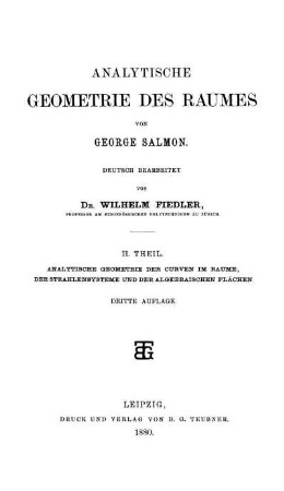 Theil 2: Analytische Geometrie des Raumes. 2. Theil