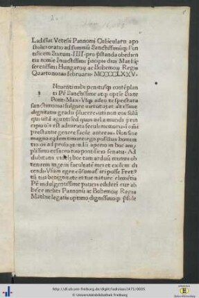 Ladislai Vetesii…oratio ad summum Sanctissimumque Pontificem Sixtum IIII…
