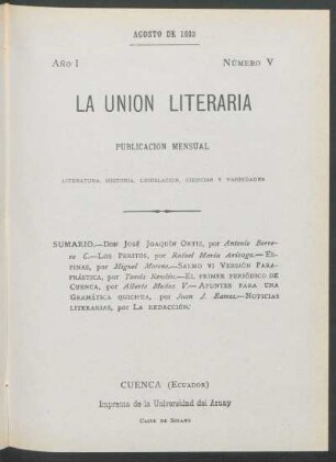 Número V, Agosto de 1893