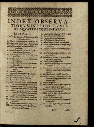 Index Observationum In Prioribus Libris Quatuor Contentarum
