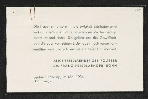 Brief von Alice Friedländer und Franz Röhn an Gerhart Hauptmann