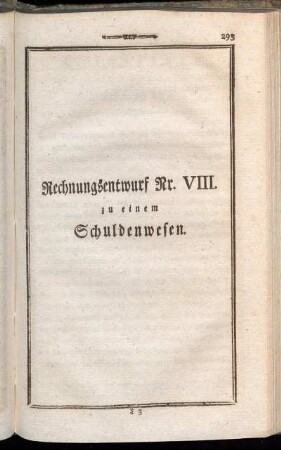Rechnungsentwurf Nr. VIII. zu einem Schuldenwesen.