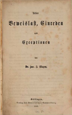 Ueber Beweislast, Einreden und Exceptionen