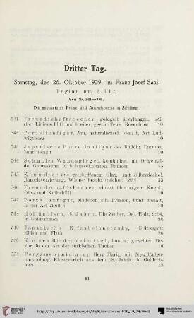 Dritter Tag: Samstag, den 26. Oktober 1929 (Nr. 541-830)