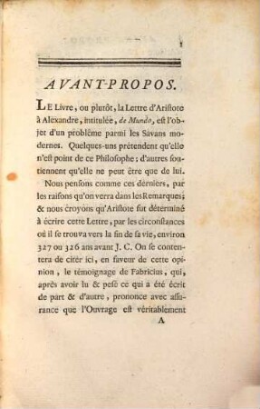 Lettre D'Aristote À Alexandre, Sur Le Systême Du Monde