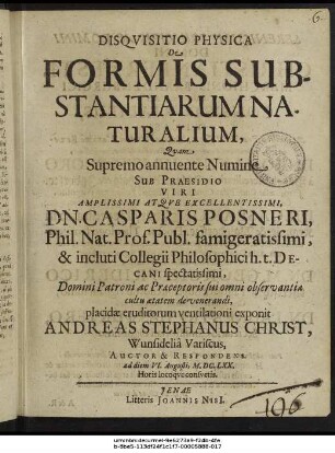 Disquisitio Physica De Formis Substantiarum Naturalium