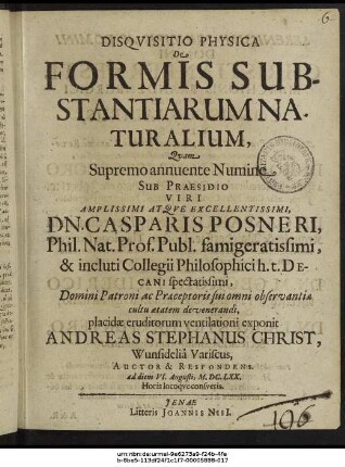Disquisitio Physica De Formis Substantiarum Naturalium