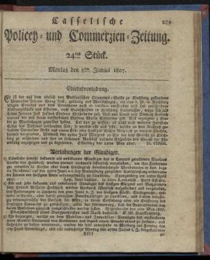 24tes Stück, Montag den 8ten Junius 1807