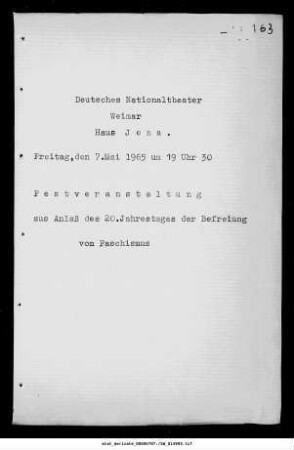 Festveranstaltung aus Anlaß des 20. Jahrestages der Befreiung vom Faschismus