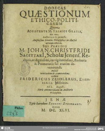 Dodecas Quaestionum Ethico-Politicarum