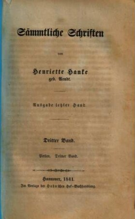 Sämmtliche Schriften : von Henriette Hanke, 3. Perlen ; 3