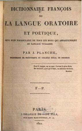 Dictionnaire françois de la langue oratoire et poétique. 2
