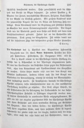 297-298 [Rezension] Rehrmann, Anton, Die Christologie des hl. Cyrillus von Alexandrien