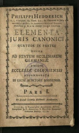 Elementa iuris canonici / Pars I