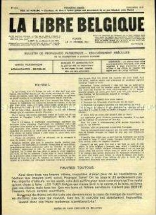 Illegale Wochenzeitung aus dem besetzten Belgien "La Libre Belgique" zum Bombenangriff auf Antwerpen am 28.10.1917 und die Situation in der belgischen Kolonie Kongo