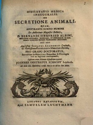 Diss. med. inaug. de secretione animali