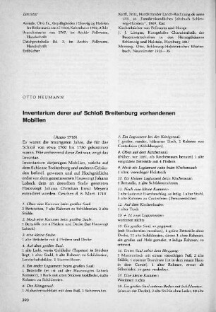 Inventarium derer auf Schloß Breitenburg vorhandenen Mobilien