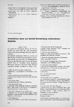 Inventarium derer auf Schloß Breitenburg vorhandenen Mobilien