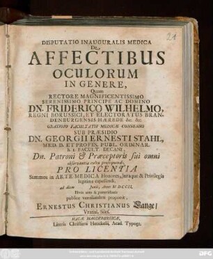 Disputatio Inauguralis Medica De Affectibus Oculorum In Genere
