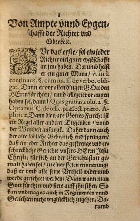 Ein sehr nützlicher Tractat, Vom ampte vnd eigenschafft der Richter vnd Obrigkeiten : wie sie sich in jrem ampte mit vrtheilen, straffen, vnnd execution, auch sonsten verhalten sollen, mit Juris allegaten, vnd mercklichen Historien und Exemplen erkleret ... Darüber auch ein schön Index oder Register ...