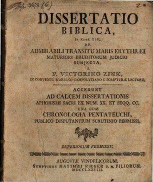Dissertatio Biblica In Exod. XIV. De Admirabili Transitu Maris Erythraei