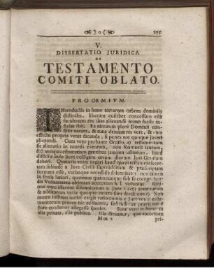 V. De Testamento Comiti oblato.