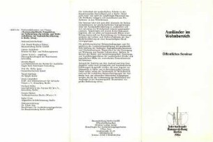 Flyer: Programm IBA-Seminar, Ausländer im Wohnbereich