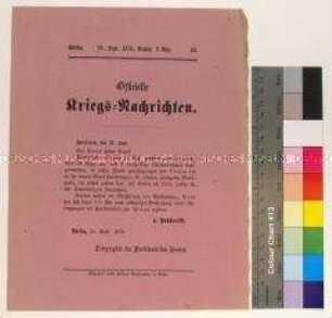 Kriegsdepesche des Norddeutschen Bundes über die Gefechte vom 19. bis 23. September 1870 bei Paris und Toul