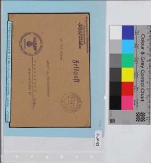 Dienstbrief, Schiffsname/Landeinheit: Kriegsmarinewerft Wilhelmshaven; Frankatur, Mi.-Nr.: [Keine]; Poststempel: Sande (Oldb) b 01.9.43; Nebenstempel: Kriegsmarinewerft Wilhelmshaven Maschinenbauressort Gießerei