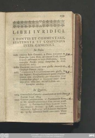 I. Fontes Et Commentarii, Systemata Et Compendia Iuris Canonici.