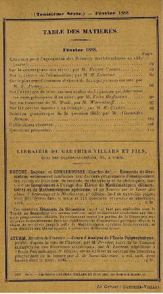 Table des matières. Février 1888.