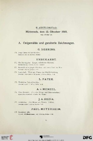II. Auctionstag: Mittwoch, den 12. Oktober 1910, von 10 Uhr ab