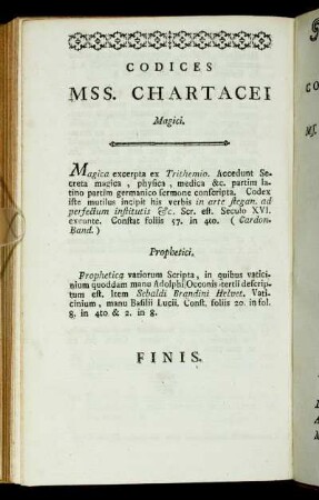 Codices MSS. Chartacei Magici. - Prophetici.