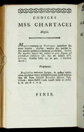 Codices MSS. Chartacei Magici. - Prophetici.