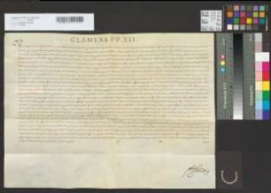 Papst Clemens XII. erteilt dem Erzbischof Clemens August bezüglich der Diözese Paderborn, Hildesheim und Osnabrück auf 5 Jahre das Indult, je 2 Kanoniker zu dem geistlichen Regiment heranzuziehen.