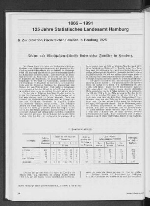 1866-1991, 125 Jahre Statistisches Landesamt Hamburg - Zur Situation kinderreicher Familien in Hamburg 1925