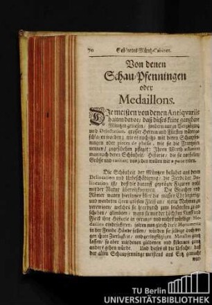 Von denen Schau-Pfenningen oder Medaillons.