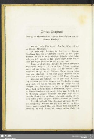 Drittes Fragment. Bildung der Himmelskörper unseres Sonnensystems aus der Sonnen-Atmosphäre