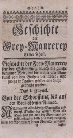 Geschichte der Frey-Maurerey.