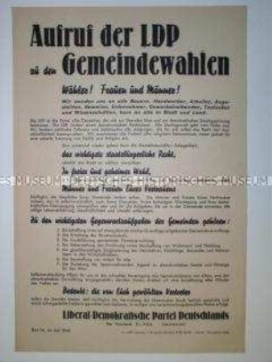 Maueranschlag mit einem Aufruf der LDPD zu den Gemeindewahlen 1946