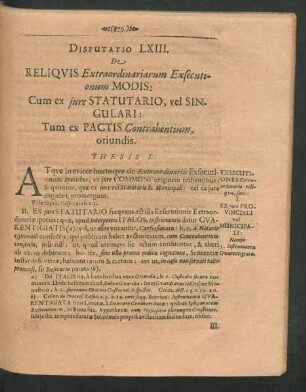 Disputatio LXIII. De Reliquis Extraordinariarum Exsecutionum Modis ...
