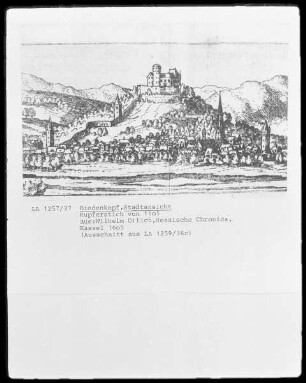 Hessische Chronika — Ansichten von Biedenkopf, Burg Blankenstein und der Alten Universität Marburg — Biedenkopf
