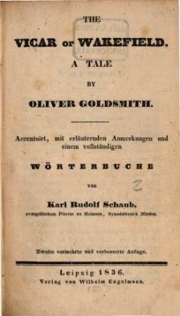 The Vicar of Wakefield : A Tale by Oliver Goldsmith