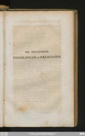 De Discrimine Theologiae Et Religionis.