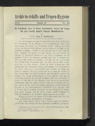 Du Paludisme das la Grèce Continentale depuis les temps les plus reculés jusqu'à l'époque Macédonienne.